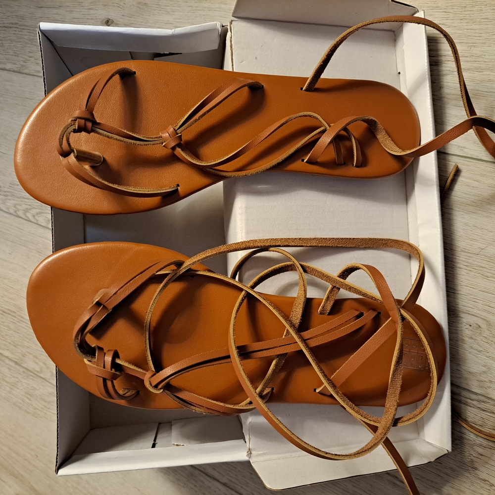 Brown Leather Lace-Up Sandals
